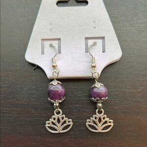 Silver and Amethyst Lotus Earrings with Charm